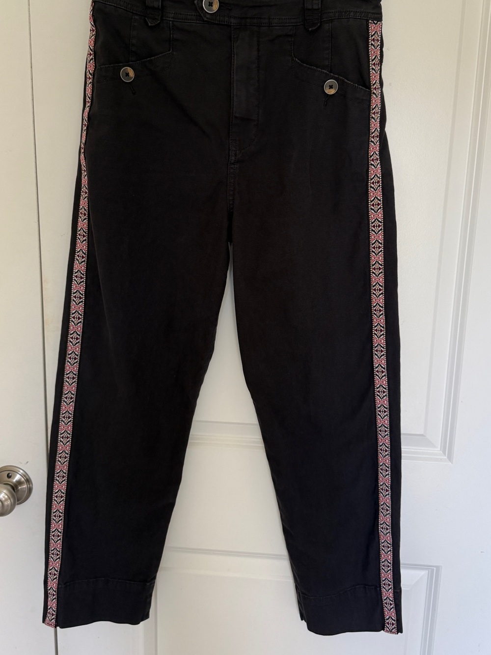 Anthropologie Black Cropped Pants with Aztec western Side Trim